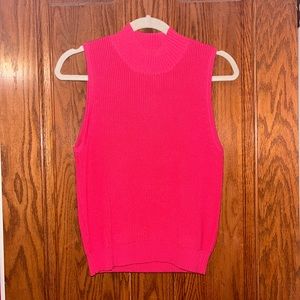 Spring Refresh Hot Pink Knit Mock Neck Sweater Tank Top
